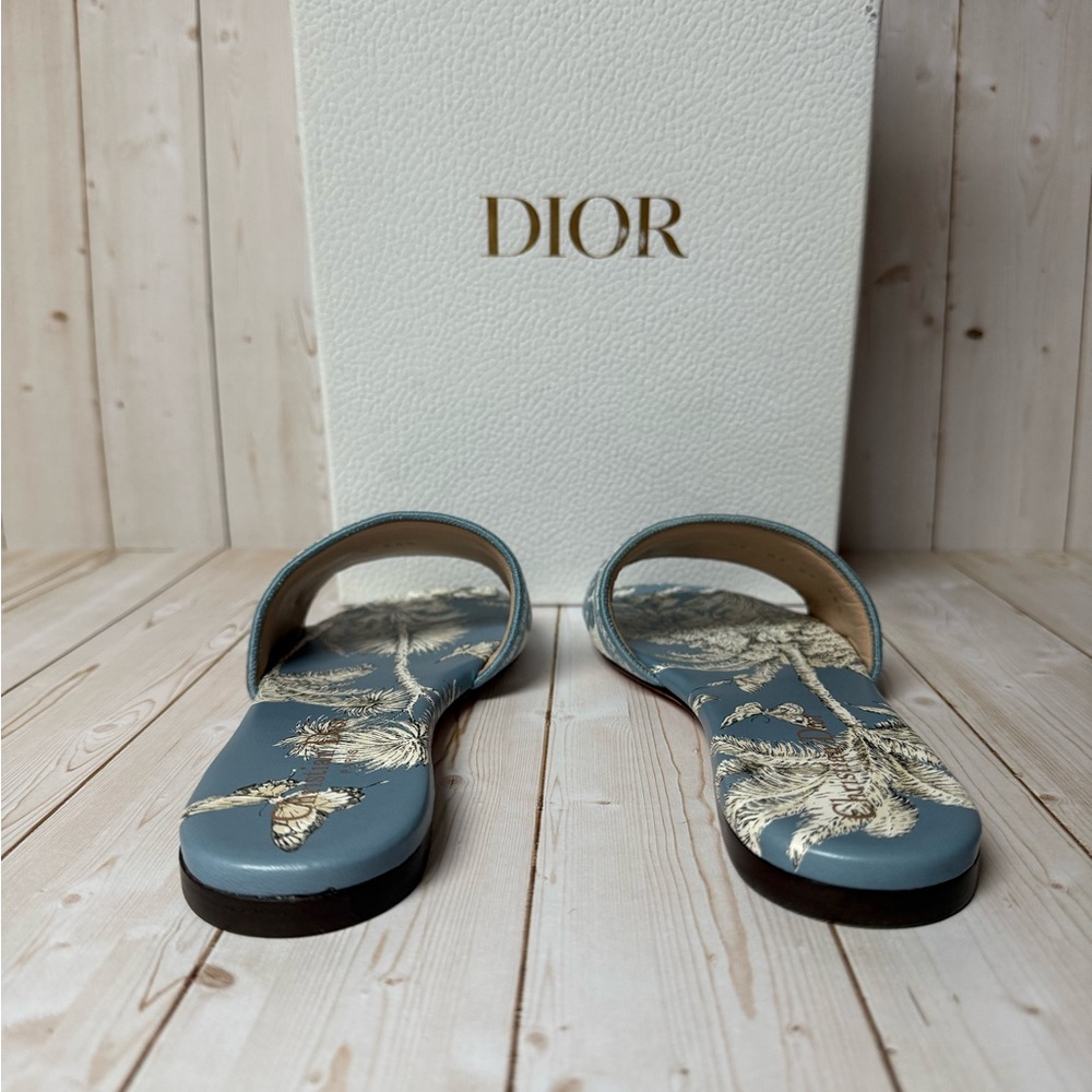 Christian Dior Canvas TDJ Palm Embroidered Dway Slide Sandals Blue Sz 35.5 / 5.5 - Picture 9 of 15